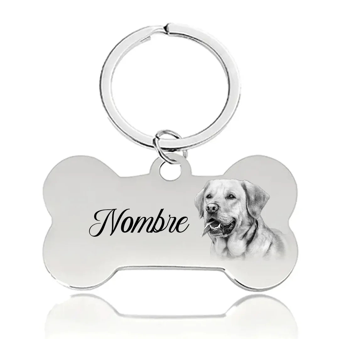 Placa Mascotas Plateada con Grabado Personalizado