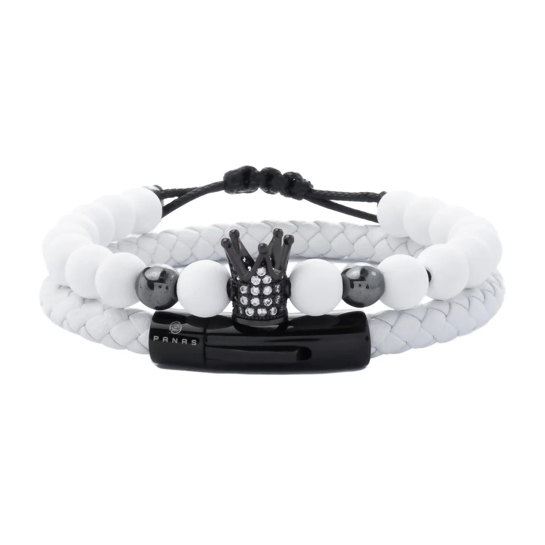 Combo Damas Cuero Redondo Blanco + Pulsera Tejida