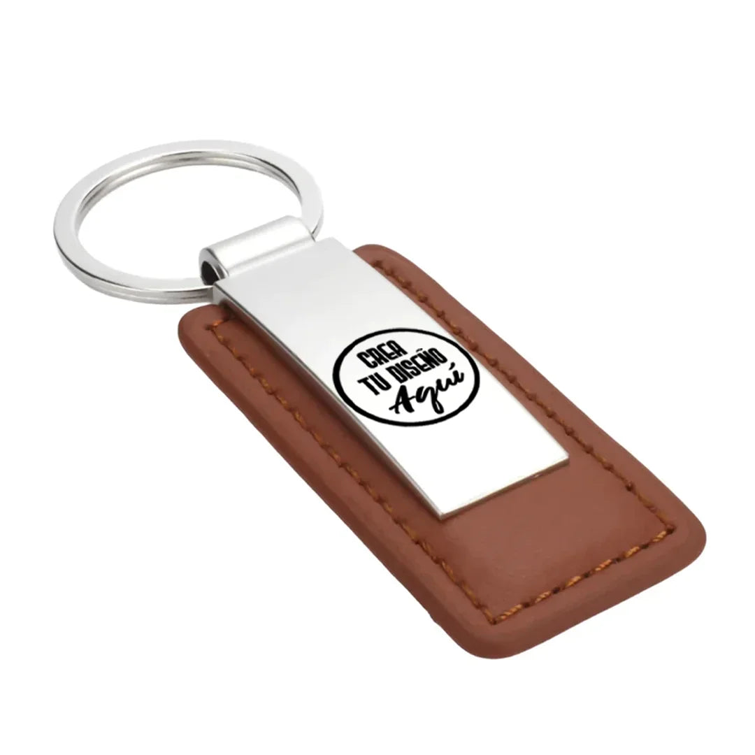 LLavero de Piel Café y Acero Inoxidable (Incluye Grabado Personalizado)