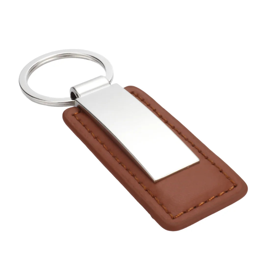 LLavero de Piel Café y Acero Inoxidable (Incluye Grabado Personalizado)