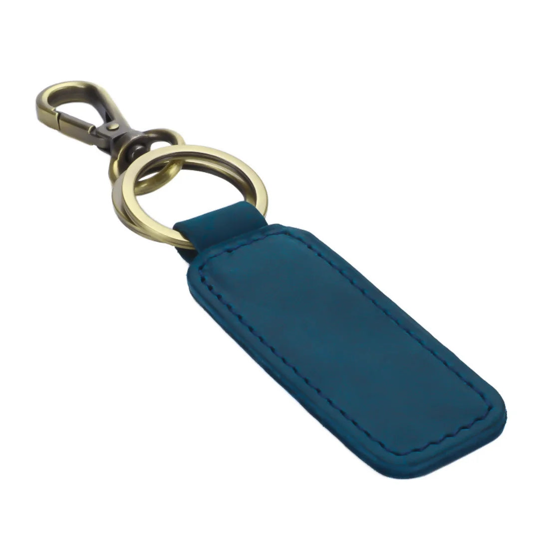 LLavero de Cuero azul y Acero Inoxidable