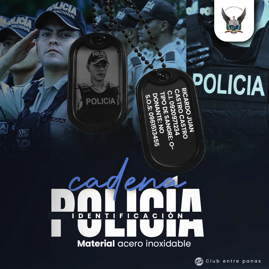 Cadena Placa Militar - Policial - Seguridad para Identificación Negra con Grabados Personalizados