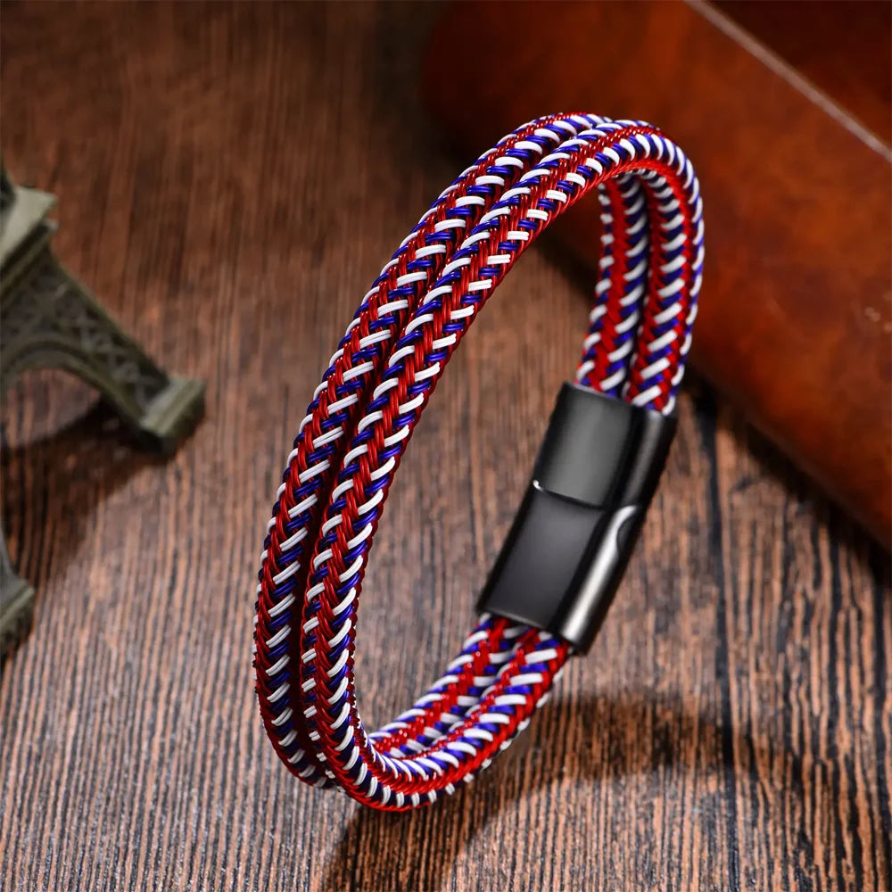 Brazalete de Acero Inoxidable Azul, Rojo y Blanco