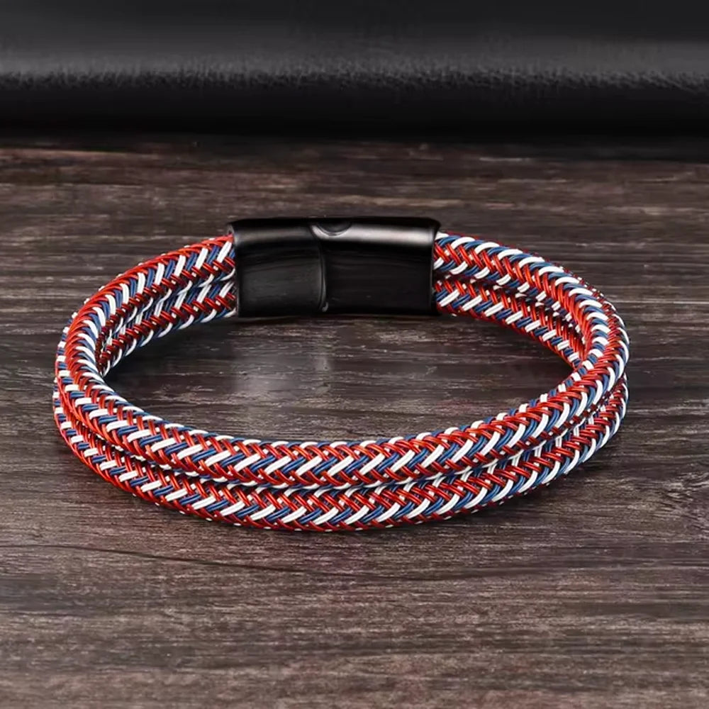 Brazalete de Acero Inoxidable Azul, Rojo y Blanco