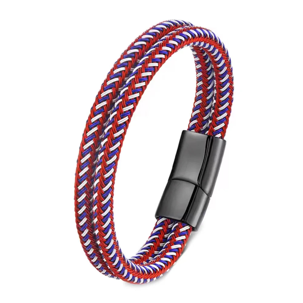 Brazalete de Acero Inoxidable Azul, Rojo y Blanco