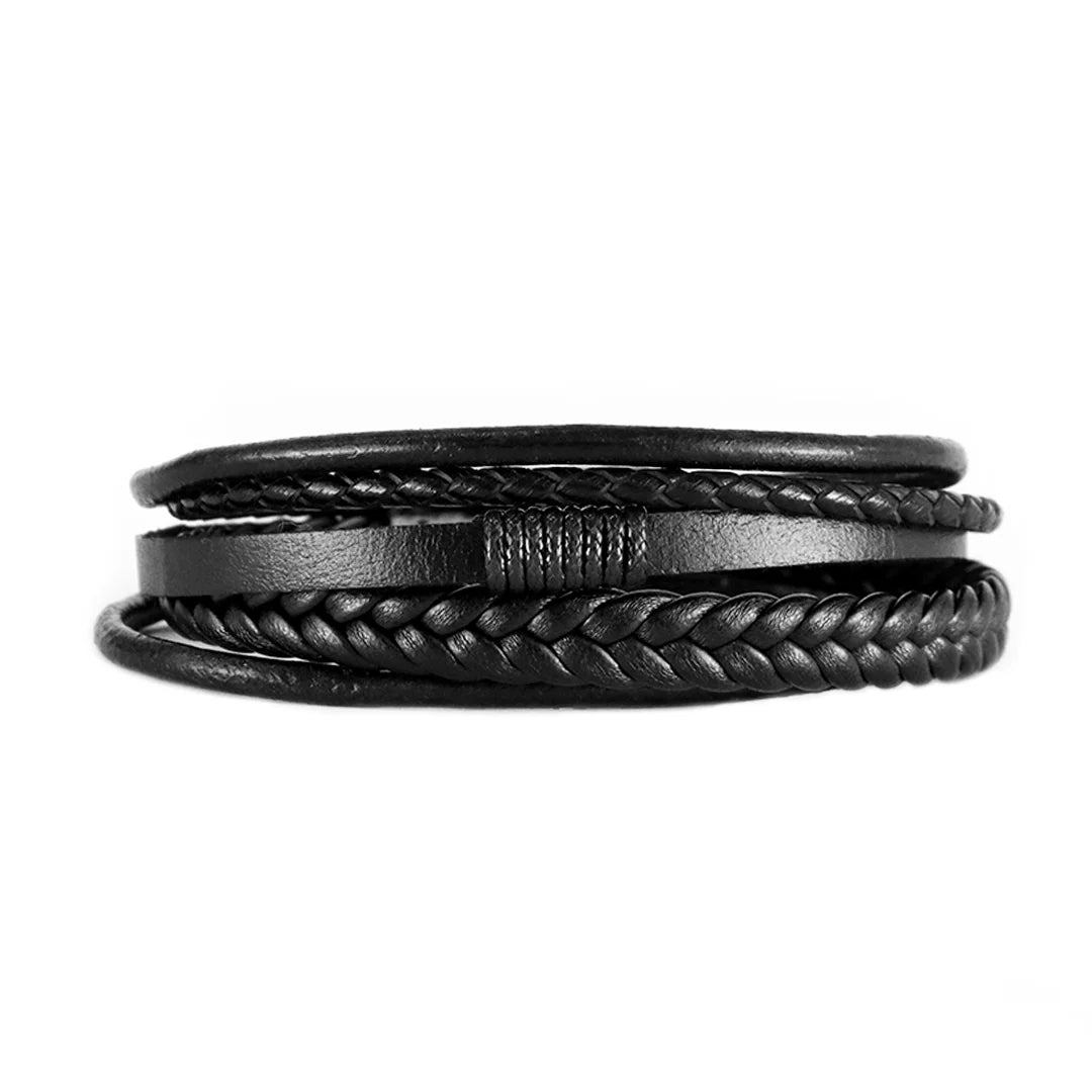 Brazalete de Cuero Negro Trenzados Múltiples