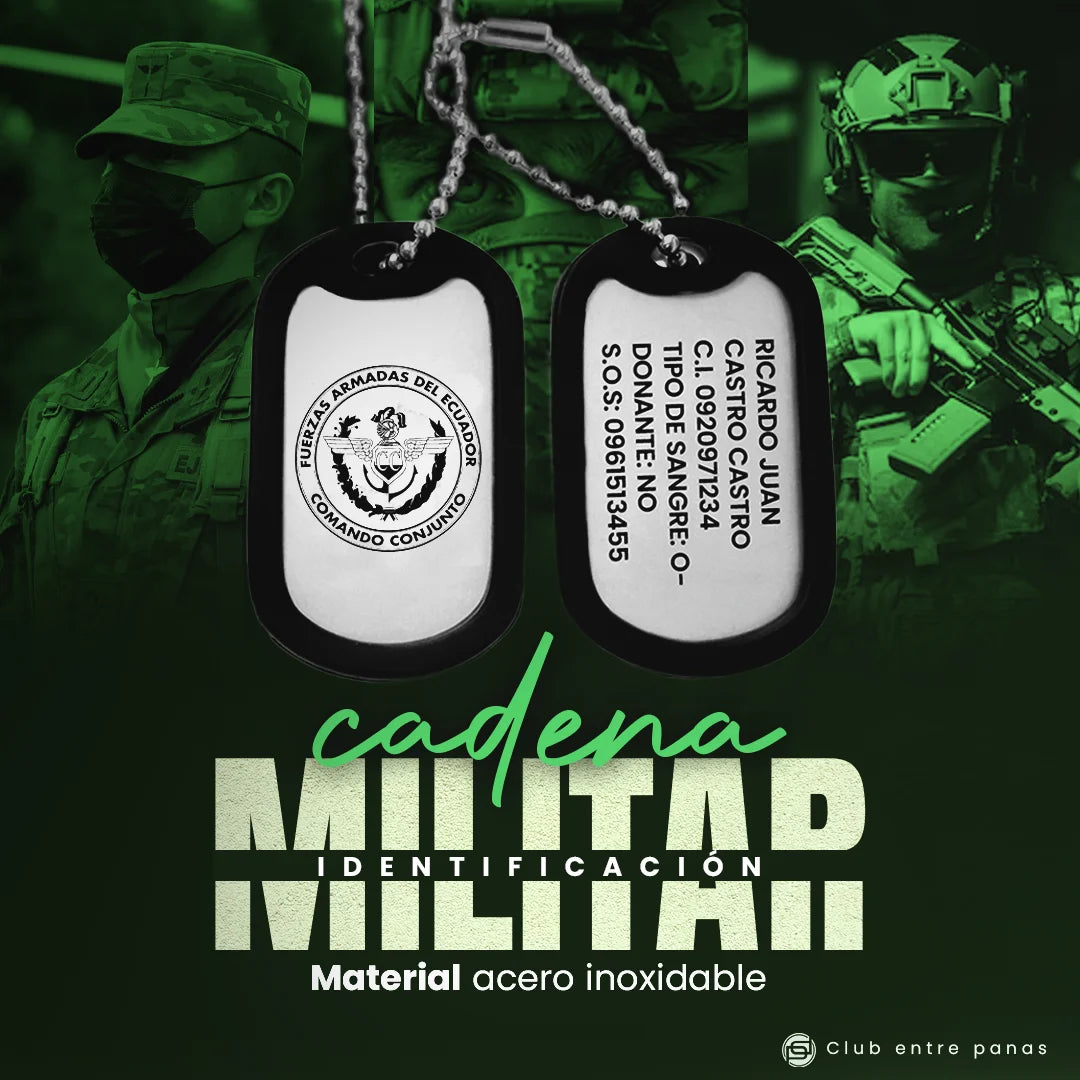 Cadena Placas Militar - Policial - Seguridad para Identificación Plateadas con Grabados Personalizados (Copia)