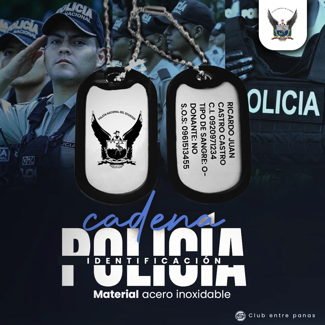 Cadena Placas Militar - Policial - Seguridad para Identificación Plateadas con Grabados Personalizados (Copia)