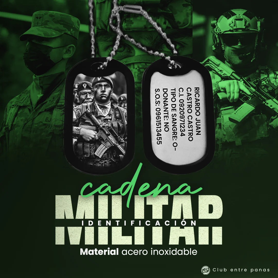 Cadena Placas Militar - Policial - Seguridad para Identificación Plateadas con Grabados Personalizados (Copia)