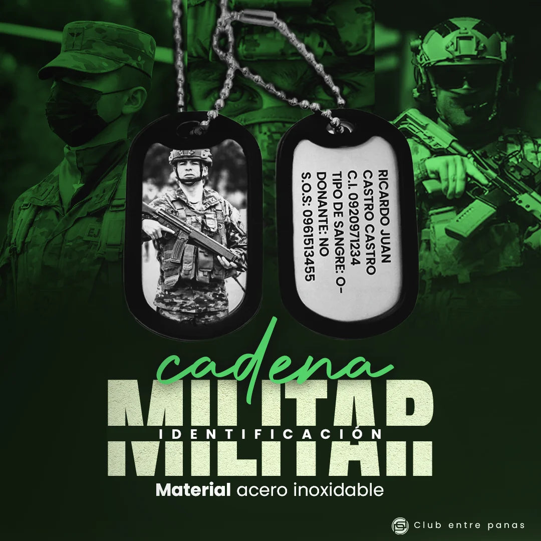 Cadena Placas Militar - Policial - Seguridad para Identificación Plateadas con Grabados Personalizados (Copia)
