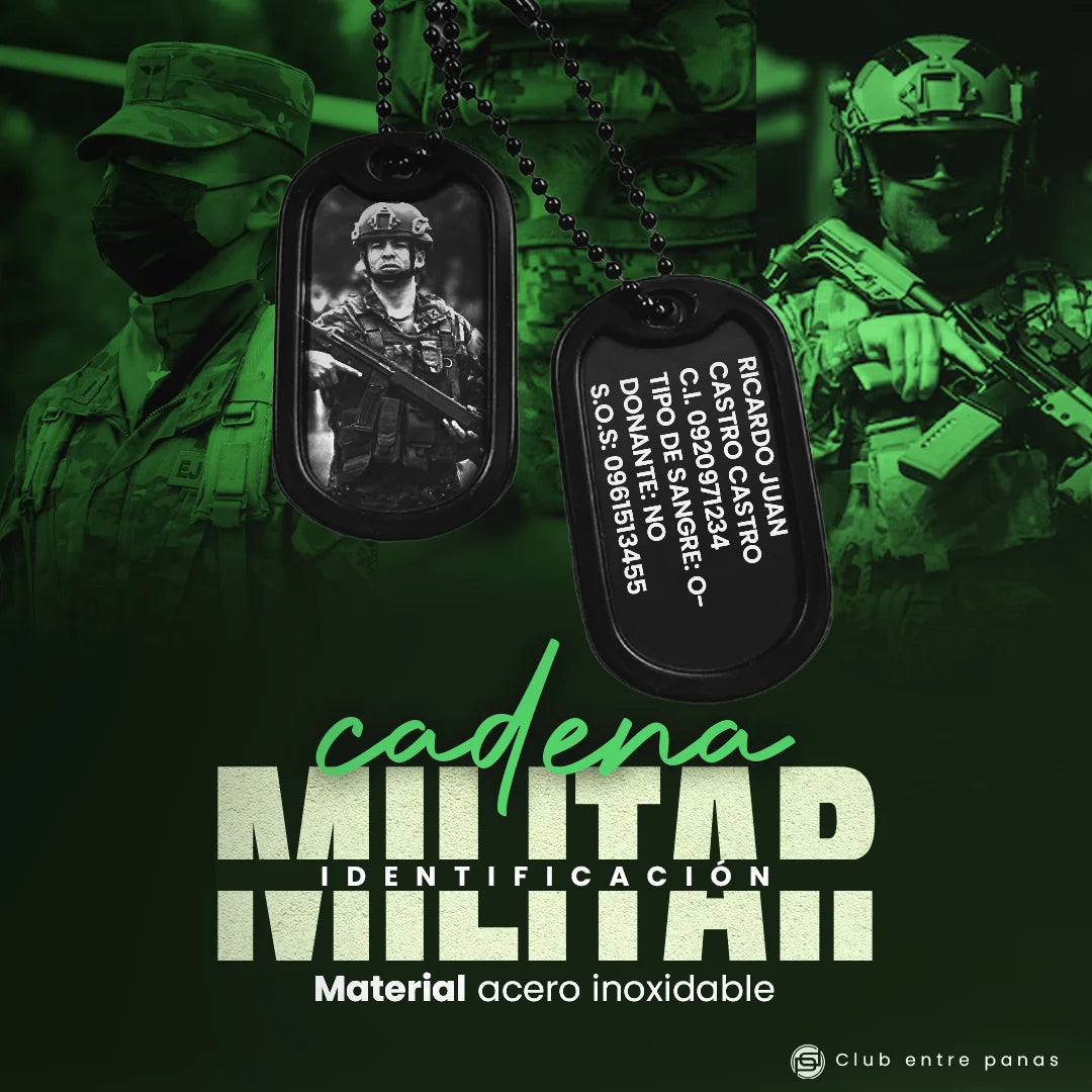 Cadena Placa Militar - Policial - Seguridad para Identificación Negra con Grabados Personalizados