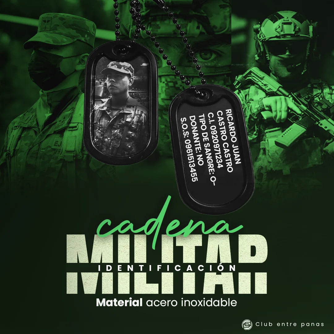Cadena Placa Militar - Policial - Seguridad para Identificación Negra con Grabados Personalizados
