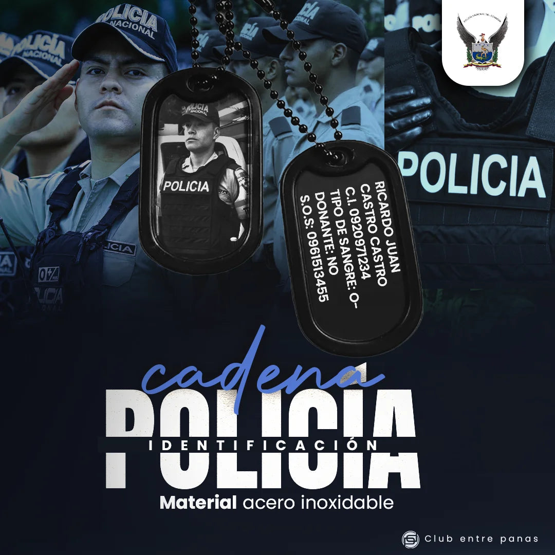 Cadena Placa Militar - Policial - Seguridad para Identificación Negra con Grabados Personalizados