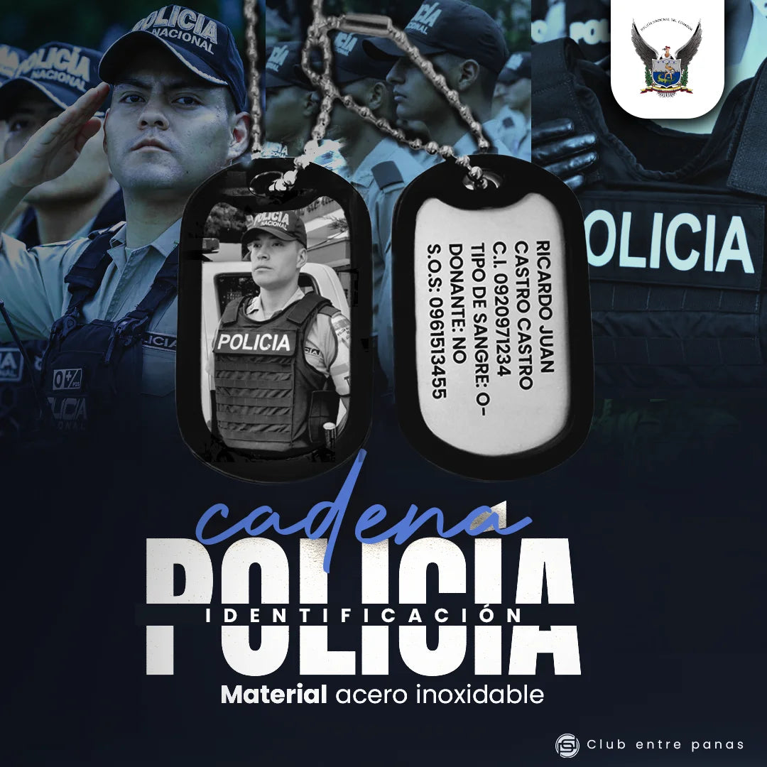 Cadena Placas Militar - Policial - Seguridad para Identificación Plateadas con Grabados Personalizados (Copia)