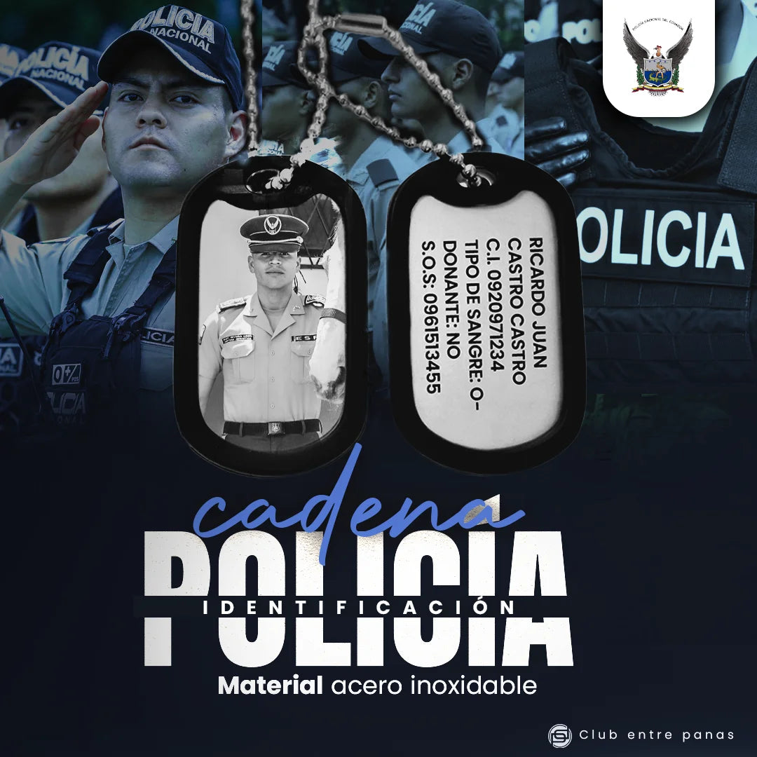 Cadena Placas Militar - Policial - Seguridad para Identificación Plateadas con Grabados Personalizados (Copia)