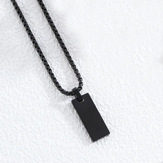 Cadena Placa Rectangular Negra con Grabado Personalizado