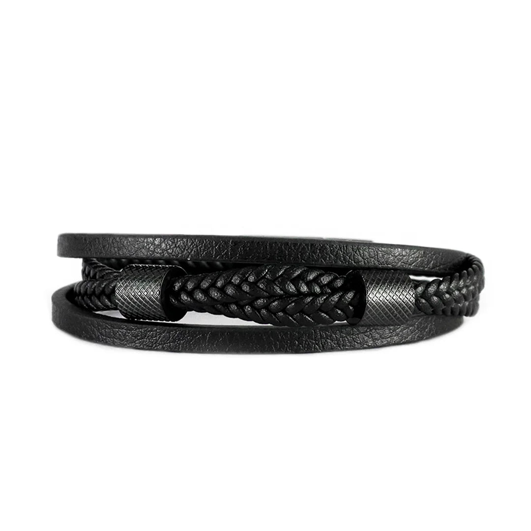 Brazalete de Cuero Trenzado con Acero Inoxidable Negro