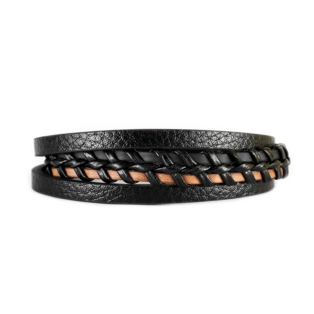 Brazalete de Cuero Negro y Café Trenzados Múltiples