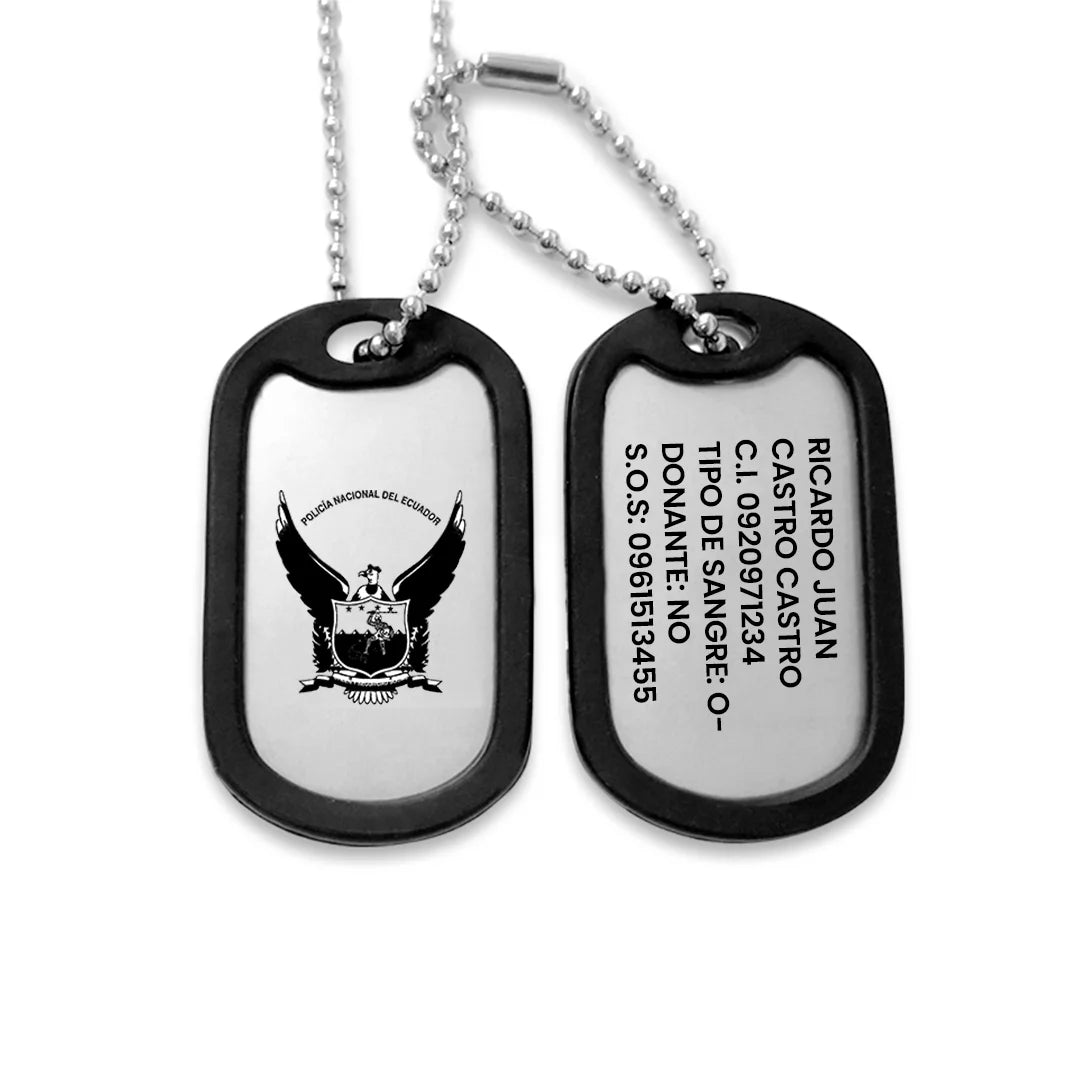 Cadena Placas Militar - Policial - Seguridad para Identificación Plateadas con Grabados Personalizados (Copia)