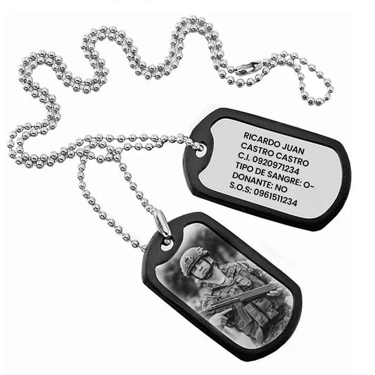 Cadena Placas Militar - Policial - Seguridad para Identificación Plateadas con Grabados Personalizados (Copia)