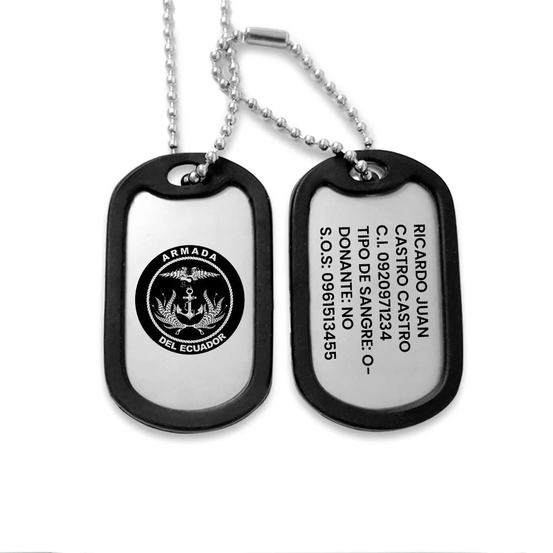 Cadena Placas Militar - Policial - Seguridad para Identificación Plateadas con Grabados Personalizados (Copia)