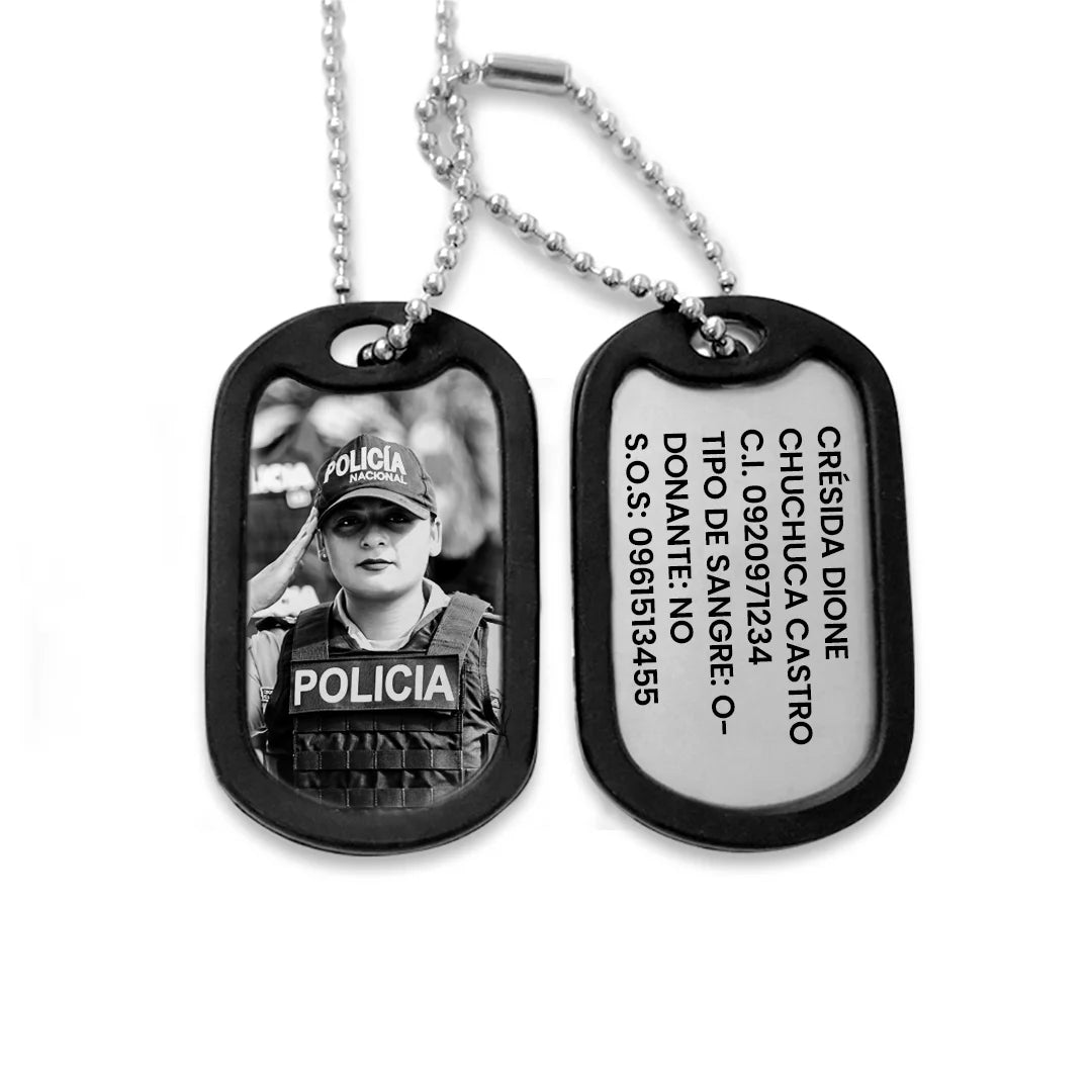 Cadena Placas Militar - Policial - Seguridad para Identificación Plateadas con Grabados Personalizados (Copia)