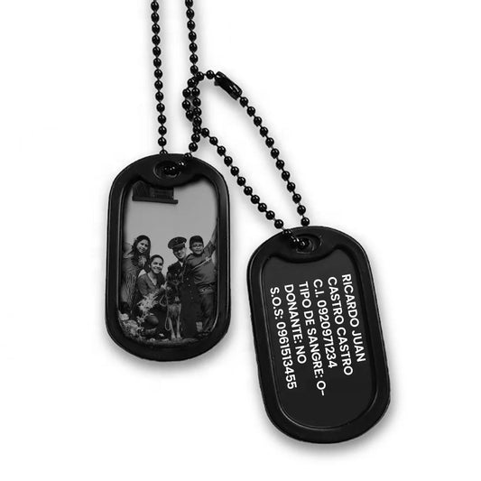 Cadena Placa Militar - Policial - Seguridad para Identificación Negra con Grabados Personalizados