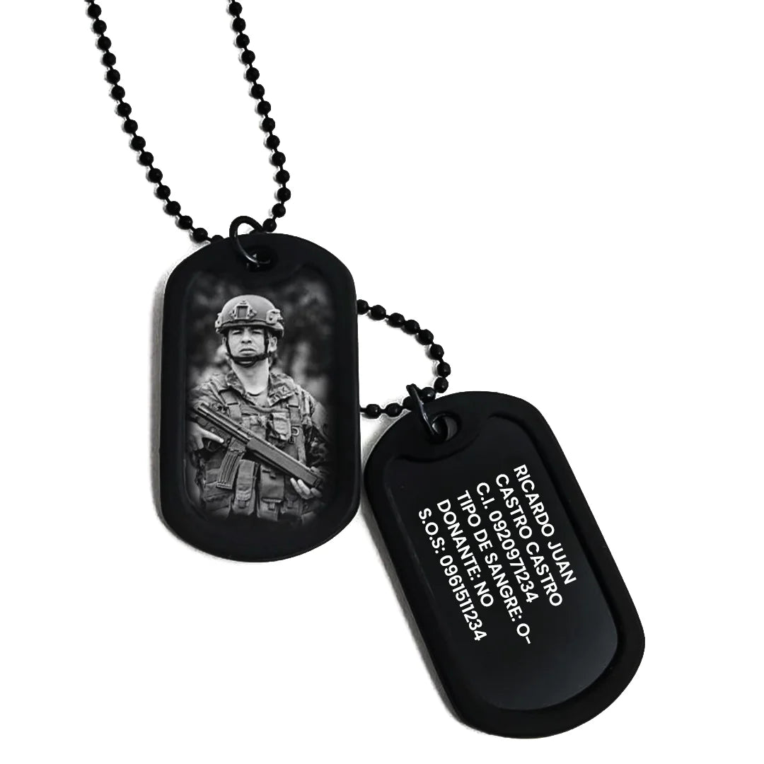 Cadena Placa Militar - Policial - Seguridad para Identificación Negra con Grabados Personalizados