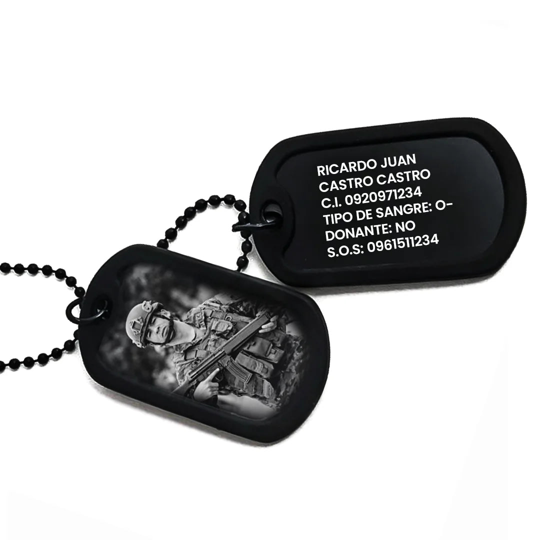 Cadena Placa Militar - Policial - Seguridad para Identificación Negra con Grabados Personalizados