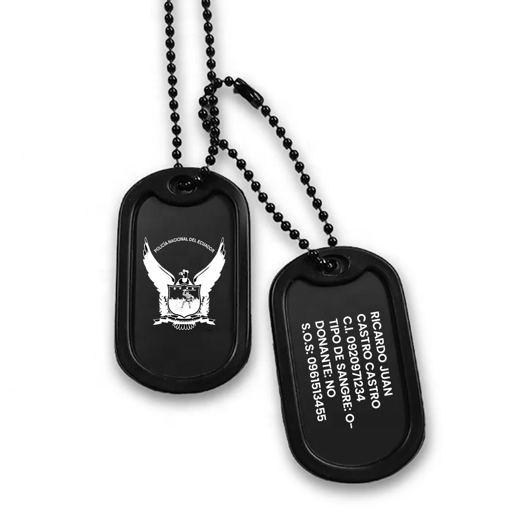 Cadena Placa Militar - Policial - Seguridad para Identificación Negra con Grabados Personalizados